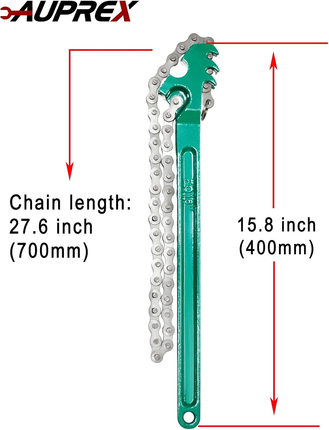 16 Inch Sturdy Adjustable Heavy Duty Ratcheting Chain Oil Filter Wrench Reversible Chain Style Pipe Fitter Wrench With Multi-Purpose Compatible With Max 8 Inch Diameter