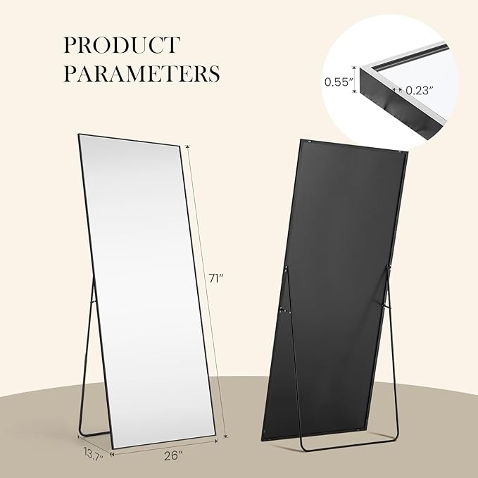 DUMOS Full Length Mirror with Stand 70.4"x25.6" Floor Standing Aluminum Frame - Image 6
