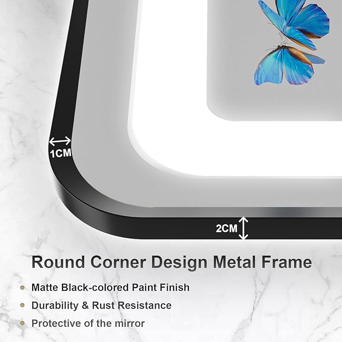 24"x36" Black Framed LED Bathroom Mirror, Lighted Wall Mounted Bathroom Mirror - Image 6