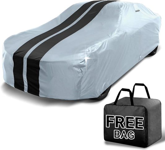 iCarCover Custom Car Cover for Chevy 150, 210 2-Door, 4-Door (1953-1956) Waterproof All Weather Rain Snow UV Sun Protector Full Exterior Indoor Outdoor Car Cover (Stripe - Gray/Black)