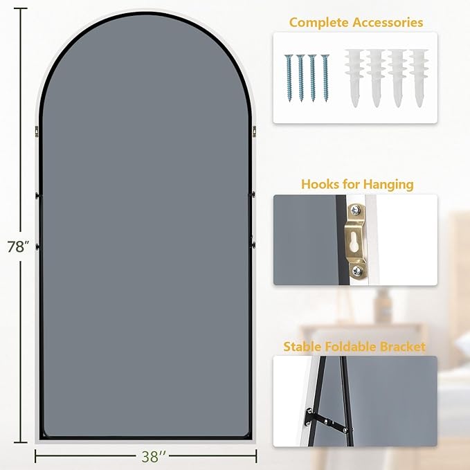 Dewfig Arched Full Length Mirror, Oversized Full Body Mirrors - Image 5