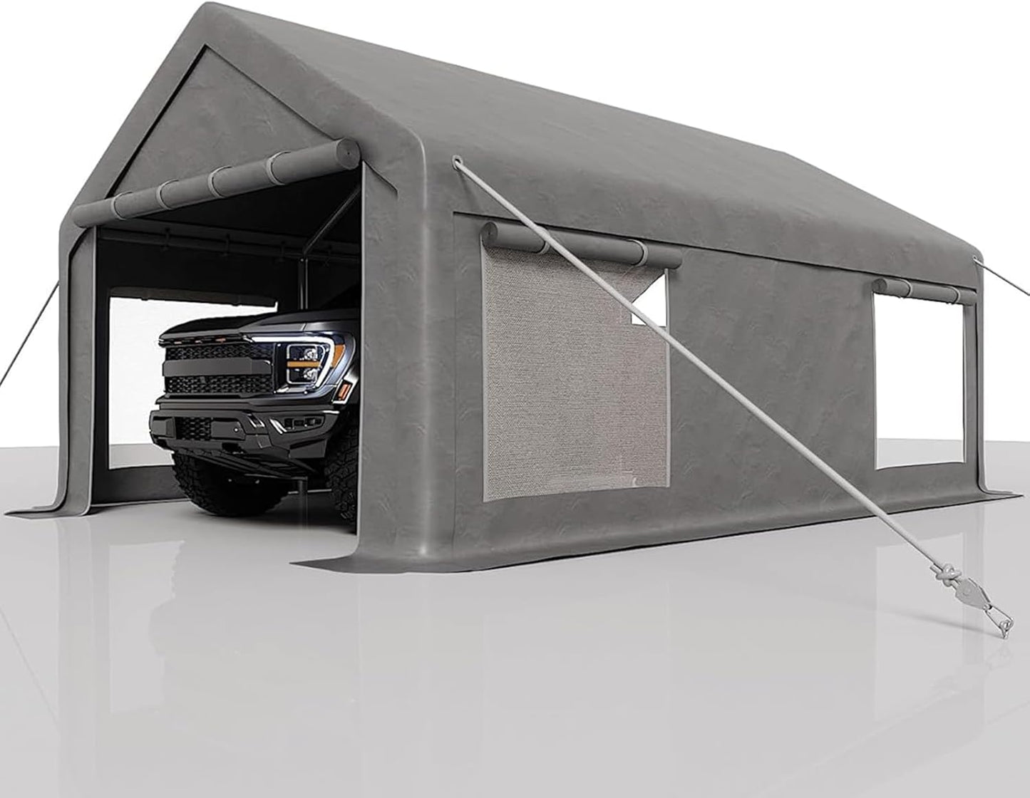 13 x 20ft Heavy-Duty Carport Canopy with Roll-Up Windows & DoorsThickened Wind Ropes, Ground Nails, Portable Car Tent Garage for Cars, Trucks, Boats, 180G Durable Tarp Cover,Grey