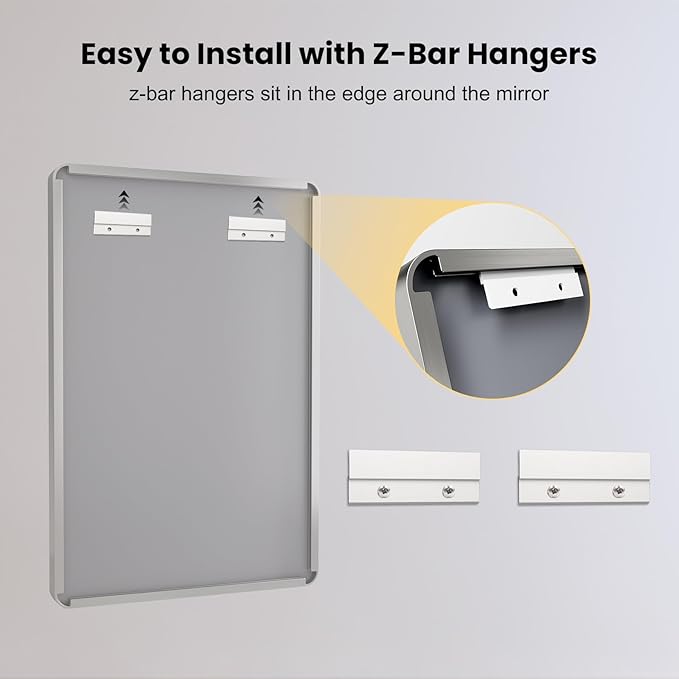 LOAAO 48X32 Inch Brushed Nickel Bathroom Mirror, Rounded Rectangle Silver Metal - Image 6
