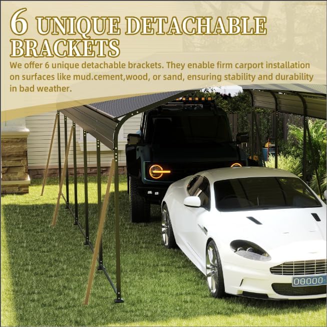 13x26.5 FT Metal Carport, Heavy Duty Car Port Canopy with Galvanized Steel Roof & Frame, Oversized Metal Carport Kit with Hooks, Outdoor 2 Car Garage, Steel Car Shelter for Car, Boat, Truck, Dark Gray