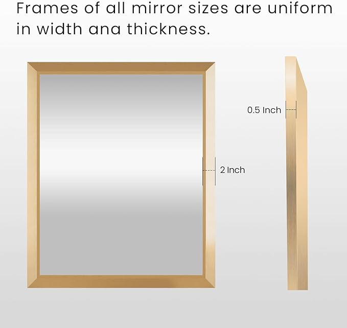 Amorho Bathroom Mirror, 60x36 Inch Golden Thick Metal Framed Wall Mirrors - Image 5