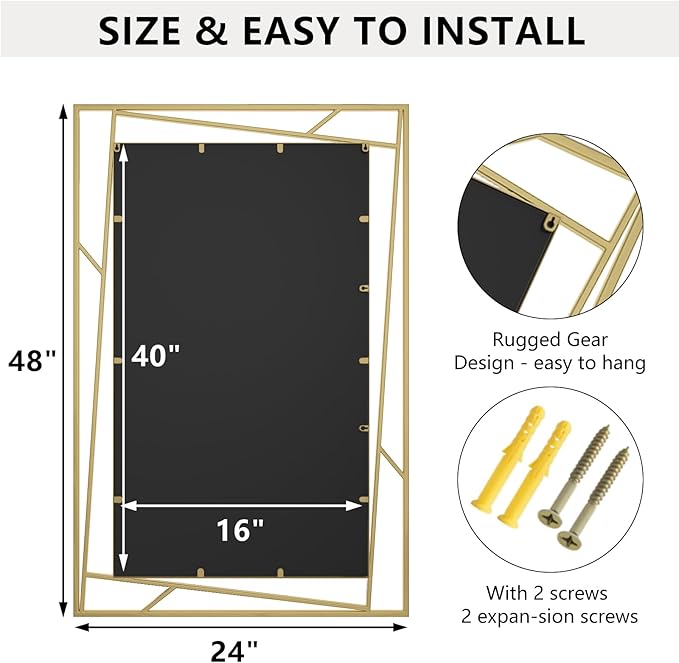 Brushed Gold Bathroom Mirror, Hang Horizontally or Vertically - Image 2