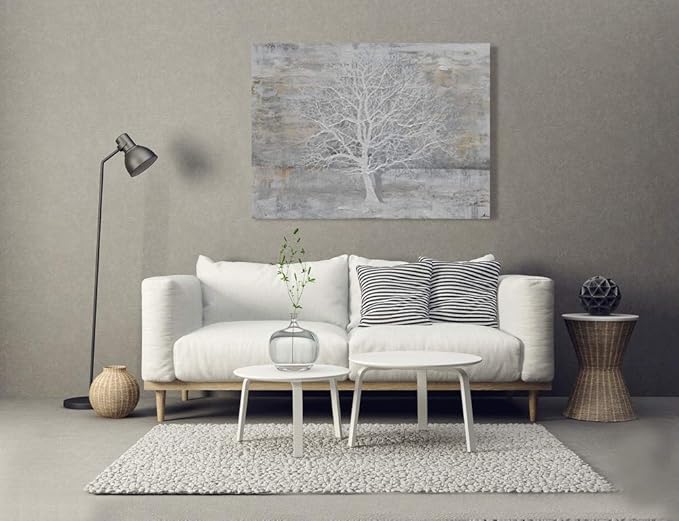 Yihui Arts Abstract Tree Canvas Wall Art: Large White Shadow Tree Picture - Image 7