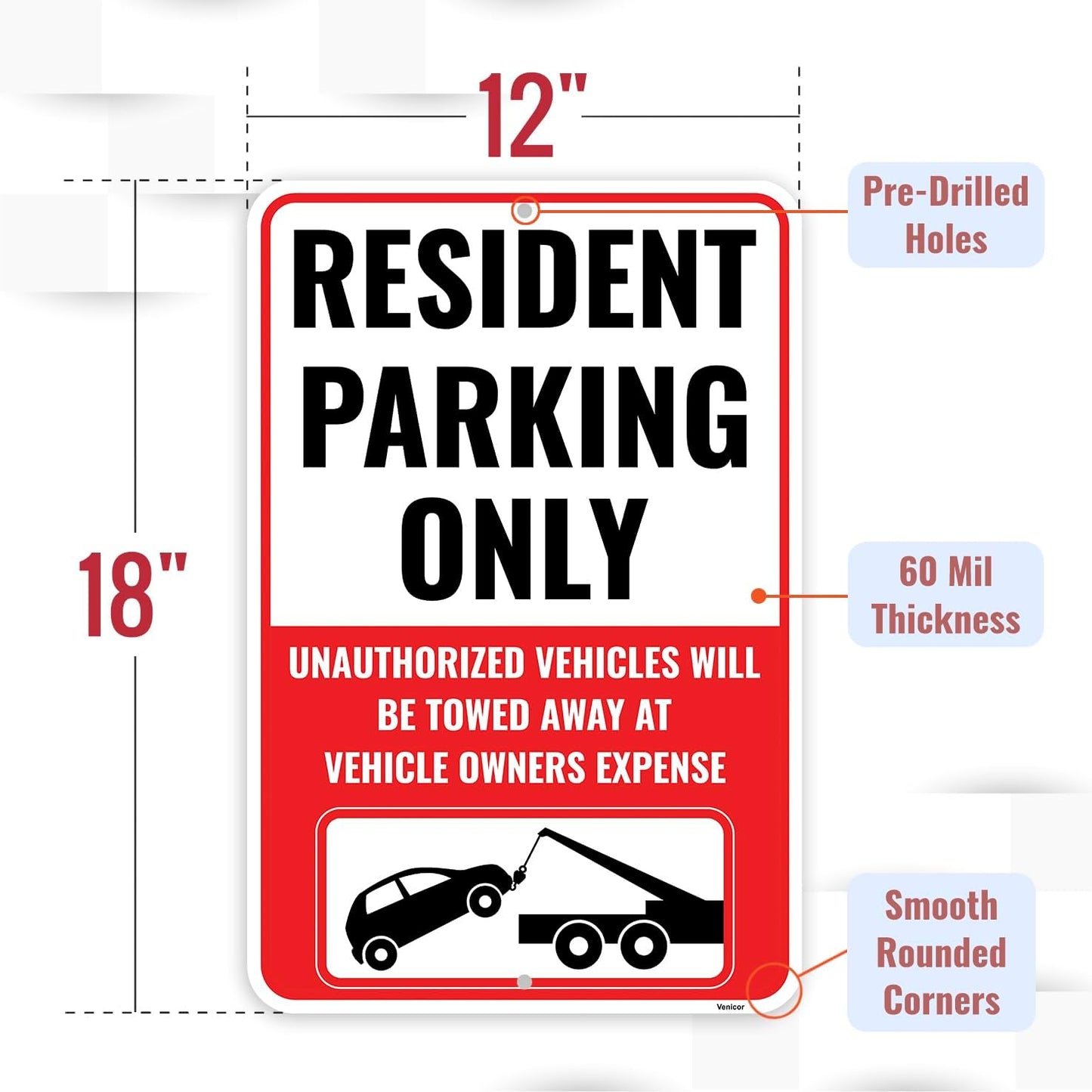 1PC Resident Parking Sign, 18 x 12 Inches - Aluminum - Private Tenant Parking Only Sign