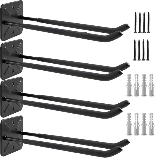 Heavy Duty Garage Hooks and Tool Organizer, 12.4 Inch Wall Mount Hangers, Garage Hooks for Car Tires, Ladders, Chairs, Strollers, Power Tools, Garden Tools - 4 Pack