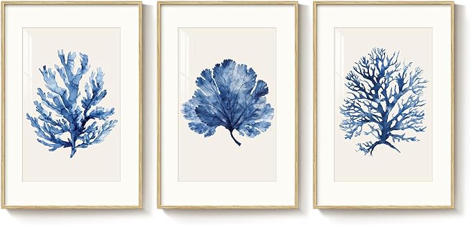 Large Framed Blue Coastal Coral Wall Art - Image 8