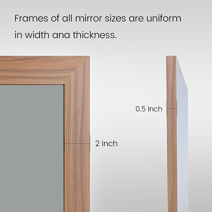 Amorho Bathroom Mirror for Wall, 60X40 Inch Walnut Wood Grain Metal Framed - Image 3