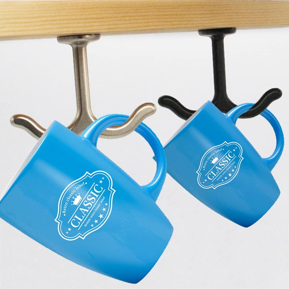 10 Pcs Zinc Alloy Ceiling Double Hook Cabinet Wardrobe Coat Towel Hat Hook Hooks Under Cabinet Shelf (Black)