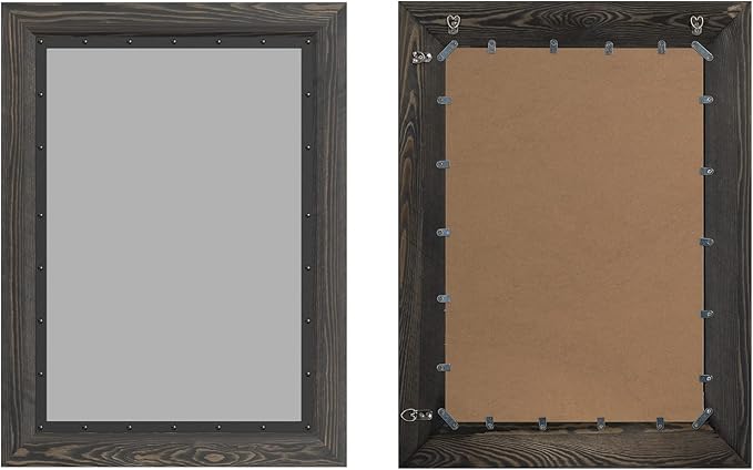 YOSHOOT Rustic Wooden Framed Wall Mirror, 32x24 Inch, Natural Wood and Iron - Image 3