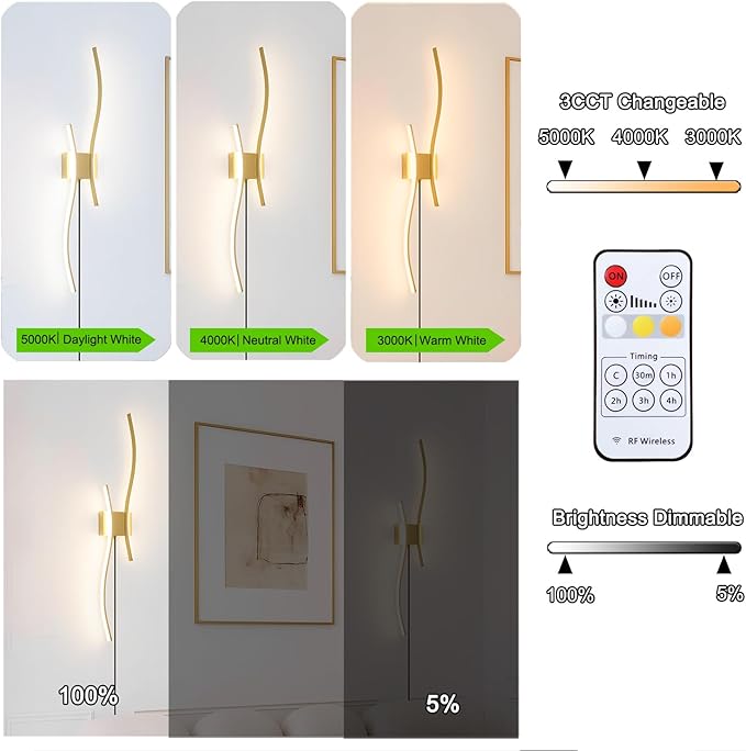 Daunton Modern Gold Plug in Wall Sconces Set of 2 - Image 4