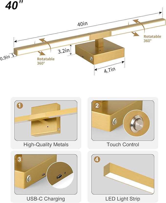 Rayogale 40 Inch 8000mAh Rechargeable Wall Sconce - Image 7