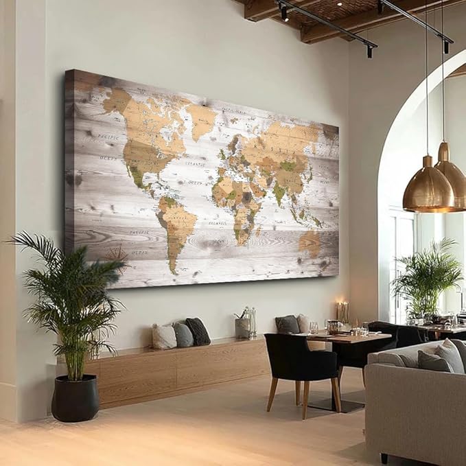 Large Wall Art grey map of The World Painting Ready to Hang 29"x58"Large Framed - Image 4