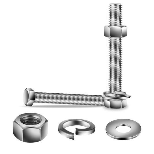 1/4-20 x 6" Hex Head Screw Bolt, Nuts, Flat & Lock Washers, 20Pcs 18-8 (304) Stainless Steel, Fully Threaded, by SG TZH
