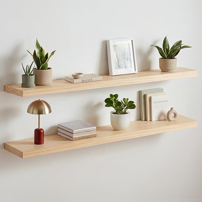 Homeforia 48 inch Natural Floating Shelf, High End Solid Real Wood 48inch Small by Homeforia