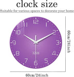 XNM Purple Wall Clock for Girls Bedroom 24 Inch Minimalist Large Wall Clocks - Image 3