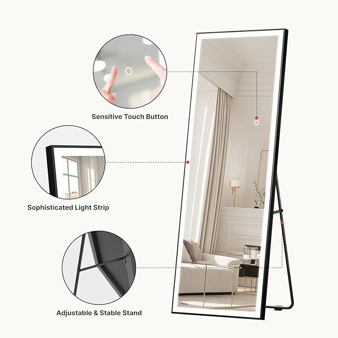 Kosmonia 71x24 Full Length Mirror, Dimmable 3 Color LED Light w/Light Memory - Image 4