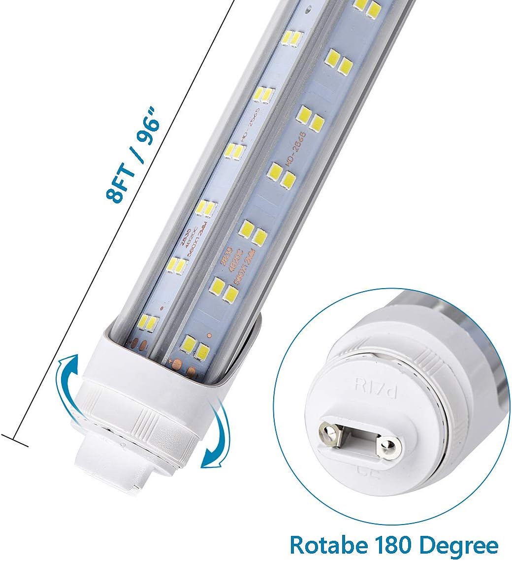 10 Pcs,8ft R17D LED Tube Light, F96 t12 HO 8 Foot Led Bulbs, 96'' 8ft led Shop Light to Replace T8 T12 Fluorescent Light Bulbs, 100-277V Input, 19000LM, Daylight 5000K, Clear Lens (10pcs 5000k)
