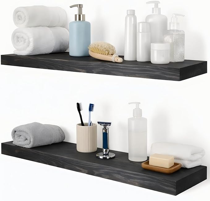 Wood Floating Shelves Set of 2, 36 Inch Long, 8 Inch Deep Solid Wood Wall by xwne