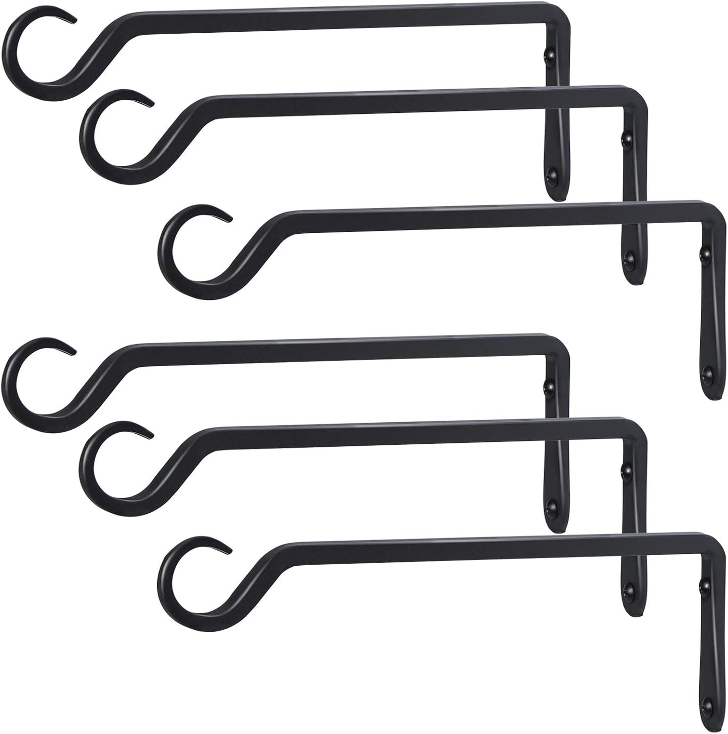 12" Plant Hangers 6-Pack - Heavy Duty Rust-Resistant Steel Hooks for Bird Feeders, Indoor/Outdoor Plants & Wall Decor, Black