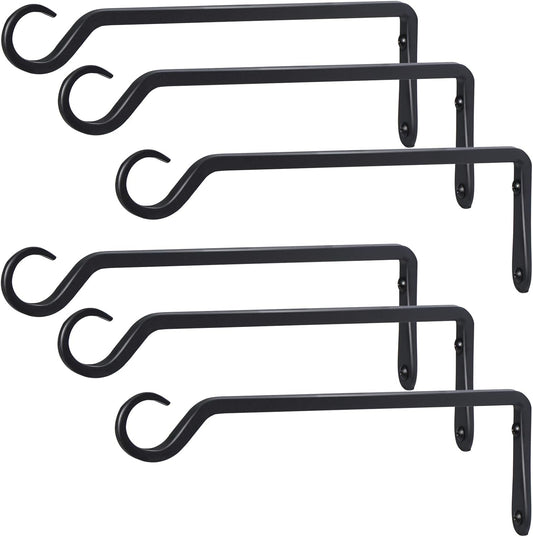 12" Plant Hangers 6-Pack - Heavy Duty Rust-Resistant Steel Hooks for Bird Feeders, Indoor/Outdoor Plants & Wall Decor, Black