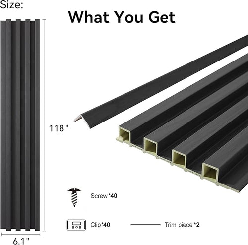 8-Pack WPC Wall Panels 118’’ x 6.1’’ 3D Slat Wall Panel Acoustic Wall Paneling - Image 2