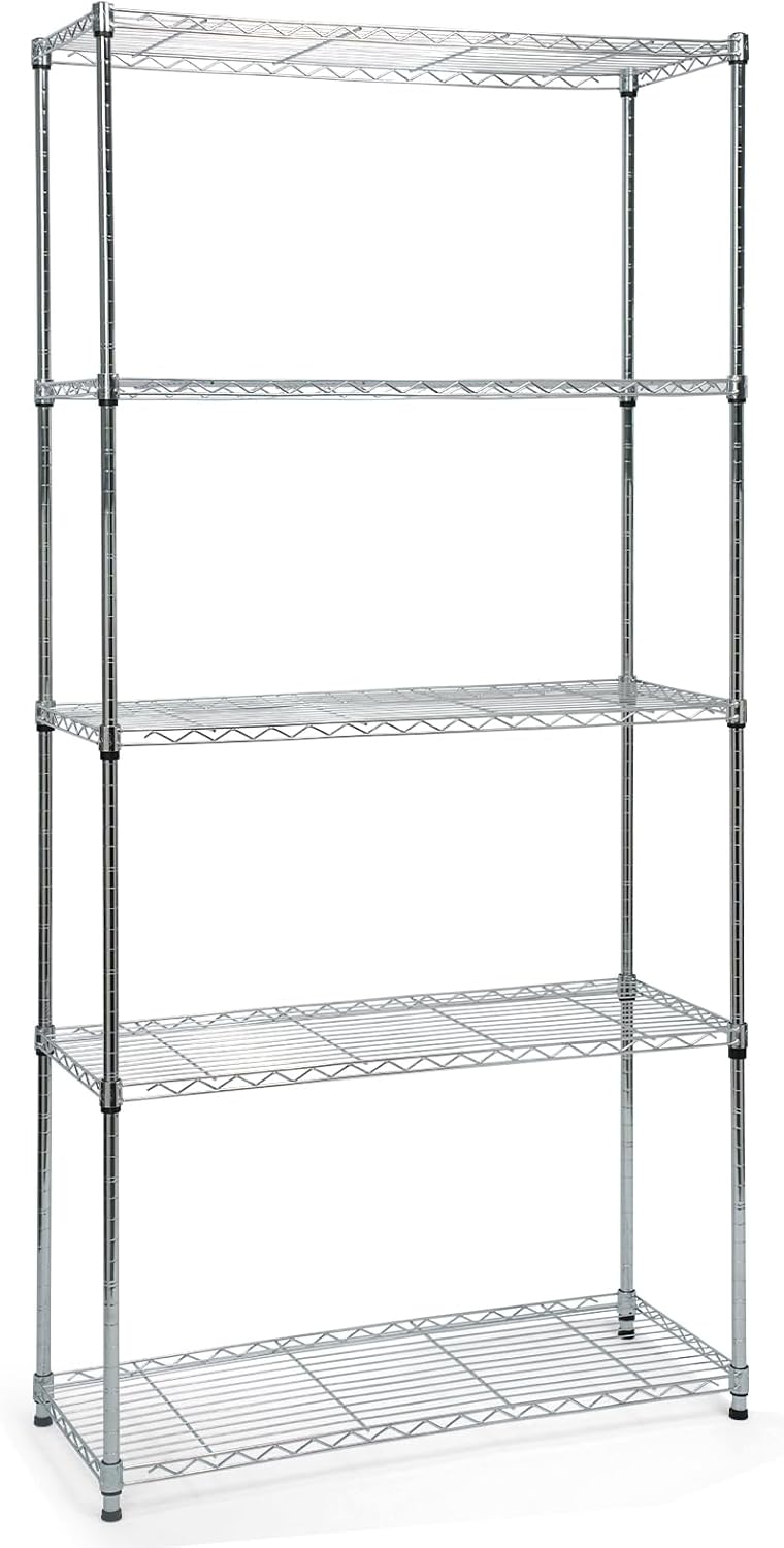 Heavy-Duty Chrome Steel Wire Shelving NSF Certified. Adjustable Storage Rack for Kitchen,Garage,and Laundry Utility Room (Chrome-5Tiers-36x14x72)