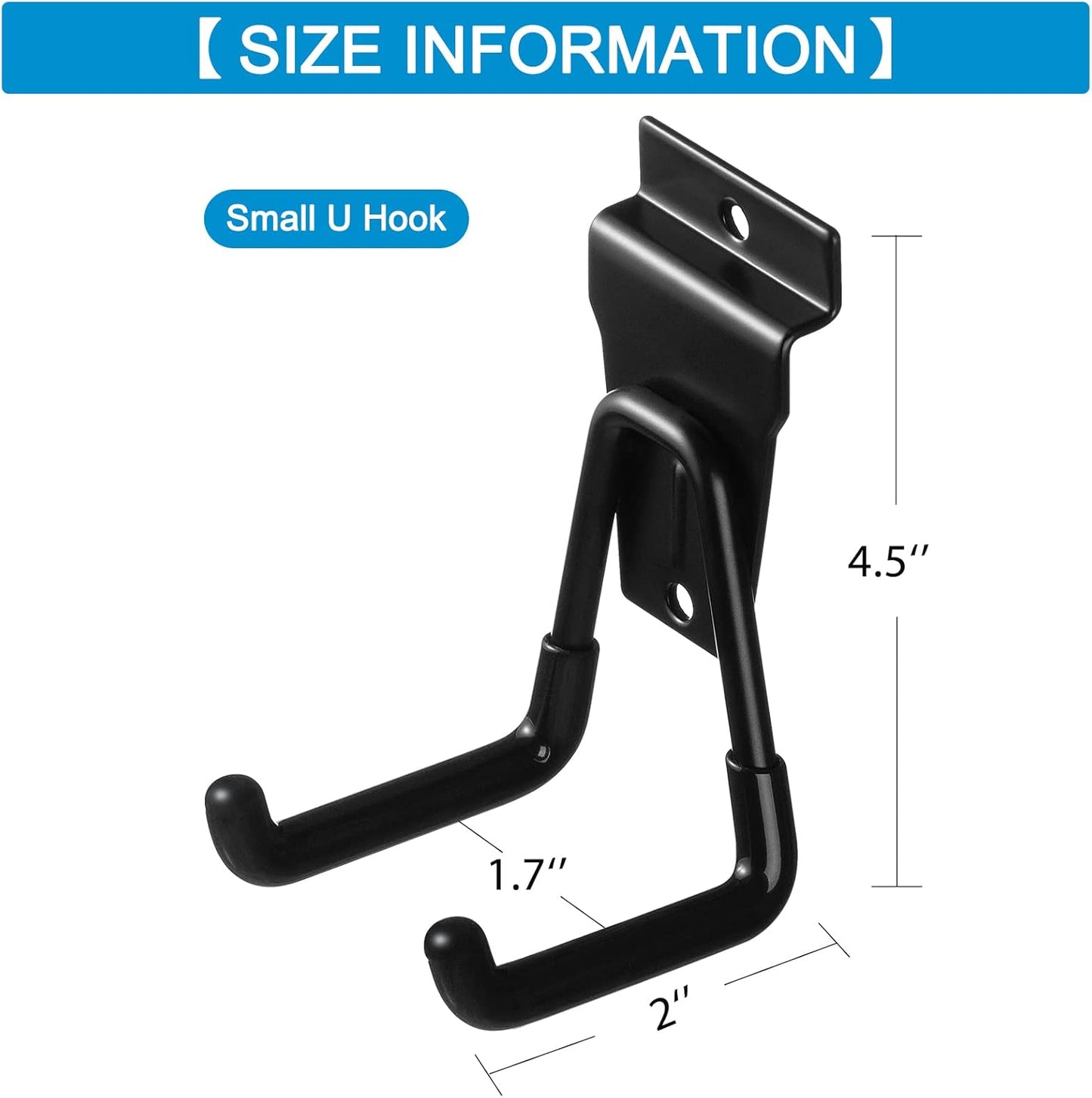 12Pack Slatwall Hooks Heavy Duty Slatwall Accessories Garage Slatwall Hooks and Hangers Small U Hook(Black)