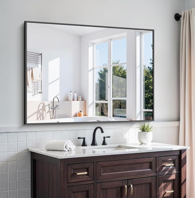 KOCUUY Black Mirror, HD Tempered Glass, Anti-Rust Frame, Modern Design - Image 2