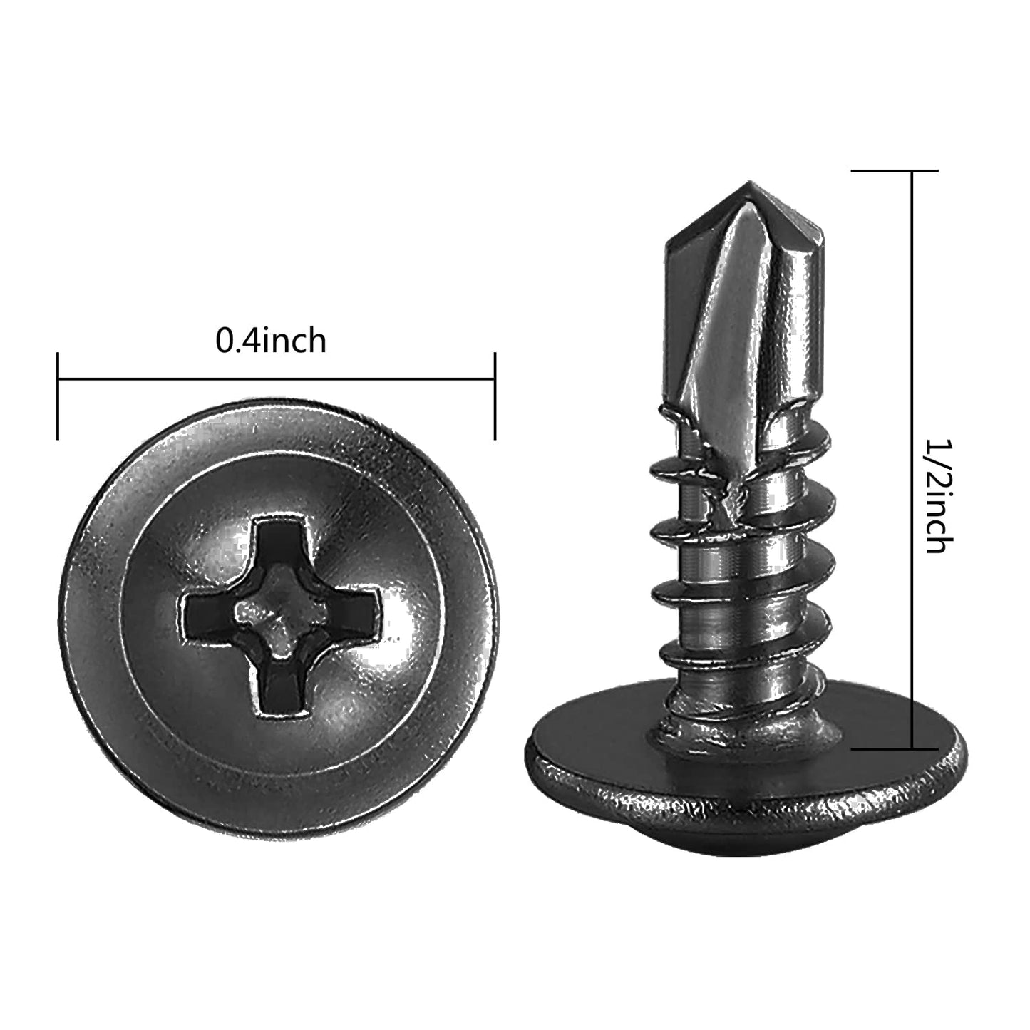 (350 pcs) Wensilon #10×1/2” for Sheet Metal Self-Tapping Screws 410 Black Stainless Steel Truss Head High-Strength Quick Tapping