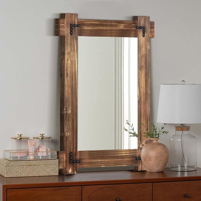 MeMoreCool 36x24 Farmhouse Rustic Wood Framed Bathroom Mirror, 24x36 Inch Wall - Image 6