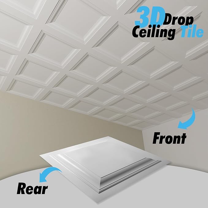 Art3d 36-Pack Square Drop Ceiling Tile 2ft x 2ft in White, PVC Ceiling Panel 24 - Image 3
