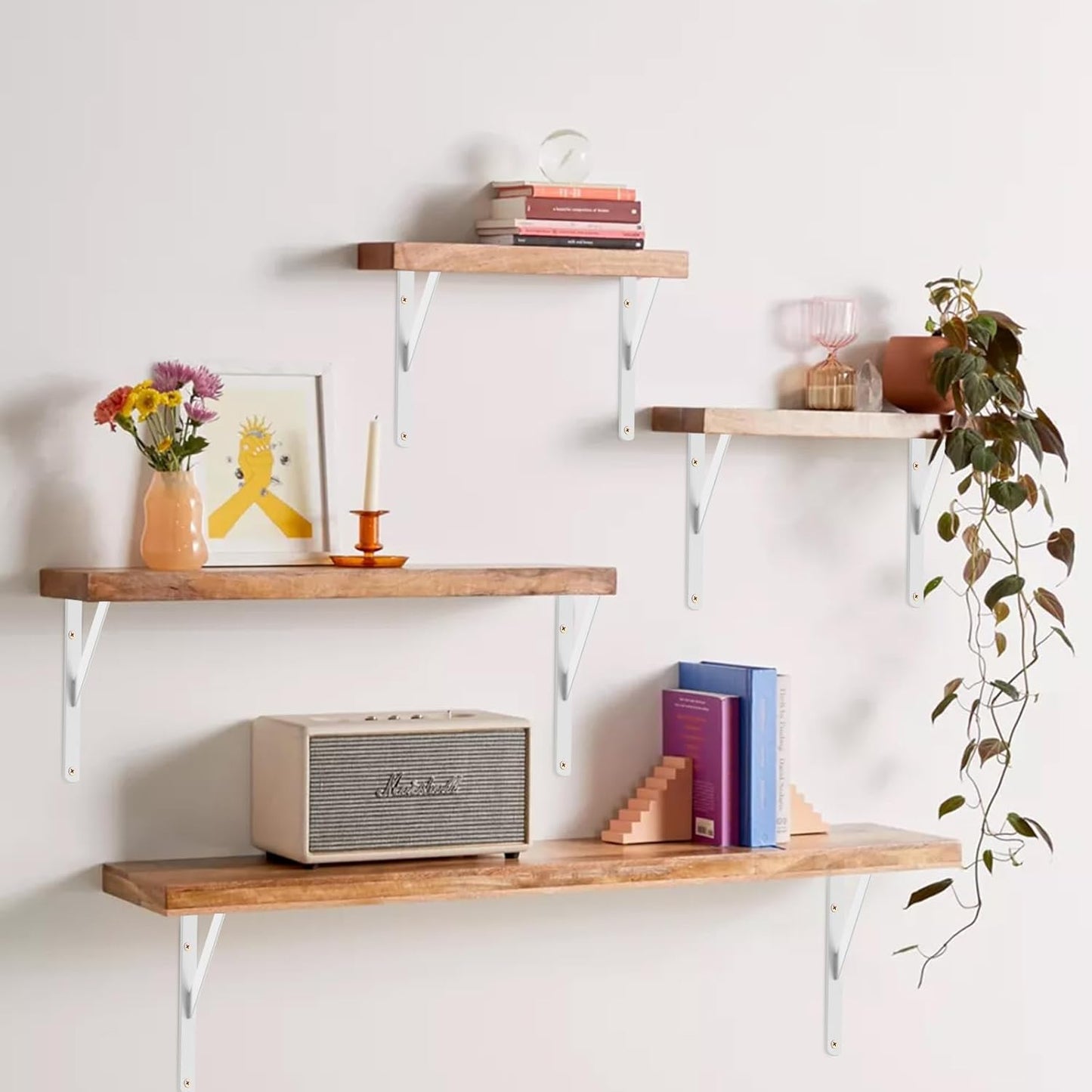 12 Pack L10 x H 8" White Heavy Duty Shelf Brackets with Screws Metal Shelf Brackets Shelf Support Angle Brackets for Shelves L Brackets Heavy Duty Floating Shelf