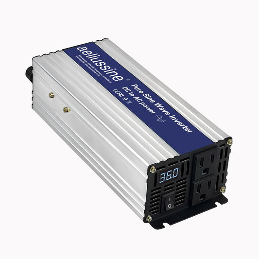 1000W Pure Sine Wave Inverter-36V DC to 110V 120V AC Power Converter with 2 AC Outlets, 36 Volt Power Inverter for Home, Emergency Power