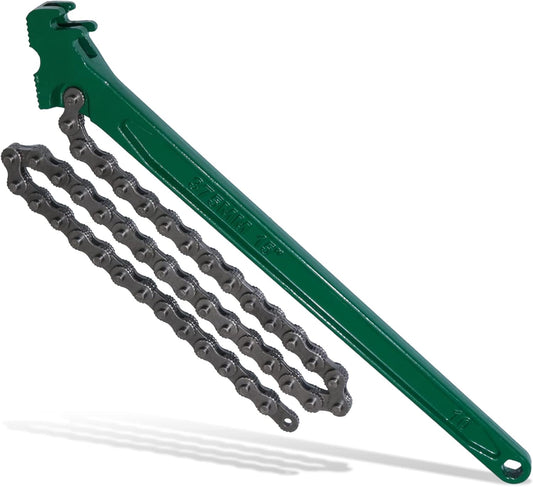15 Inch Heavy Duty Chain Wrench for Semi Truck, Adjustable Ratcheting Oil Filter Spanner for Tool Pipe Fittings, Universal Drain, Sewer Cap, Shower Head Valve Removal