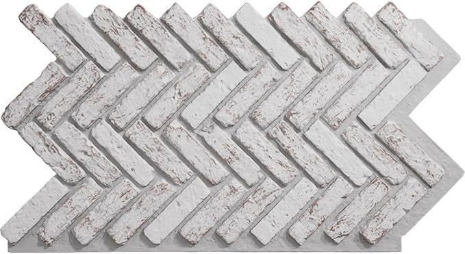 EverStone Herringbone Faux Brick Panel, 46 1/2"W x 25 1/4"H x 1"D, Rustic White by EkenaMillwork