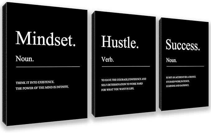 Motivational Wall Decor Black Mindset Canvas Wall Art Hustle Posters Prints by Kuiluuye