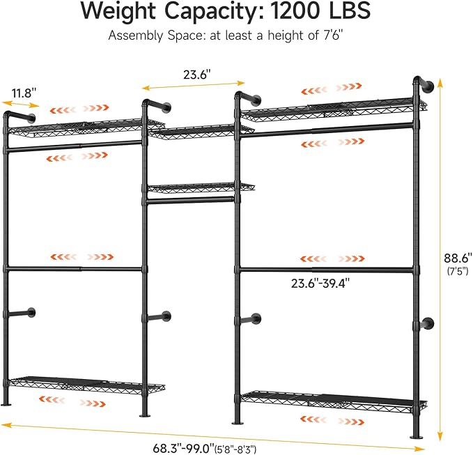 ONBRILL H3 Plus Expandable Wall Mounted Closet System, 5.7FT-8.2FT Closet - Image 2