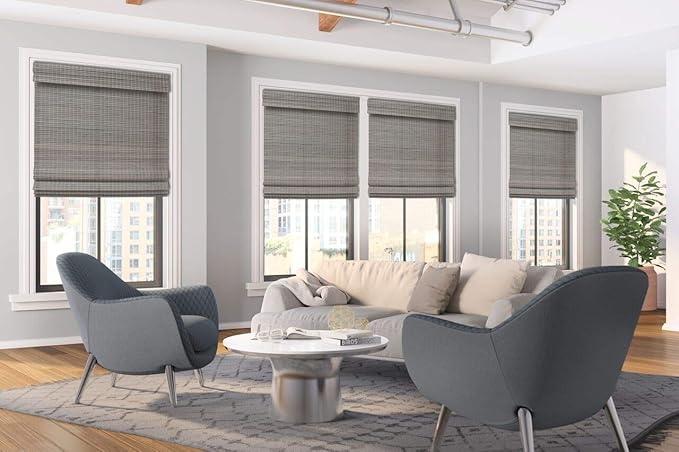 Cordless Woven Wood Roman Shades, 67W x 48H, Eastfield Umber, Sizes 20-72 Wide - Image 2