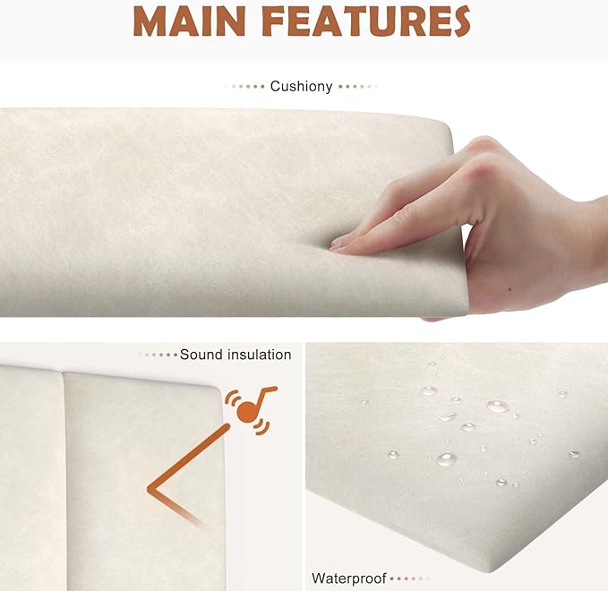 IFNOW Wall Mounted Upholstered Headboard King, 3D Peel and Stick Soundproof - Image 3
