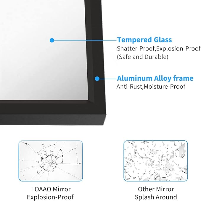 LOAAO 48"X30" Black Rectangle Bathroom Mirror Wall, Matte Black Aluminum Alloy - Image 5