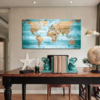 Large Wall Art Blue map of The World Painting Ready to Hang 29"x58"Large Framed - Image 5