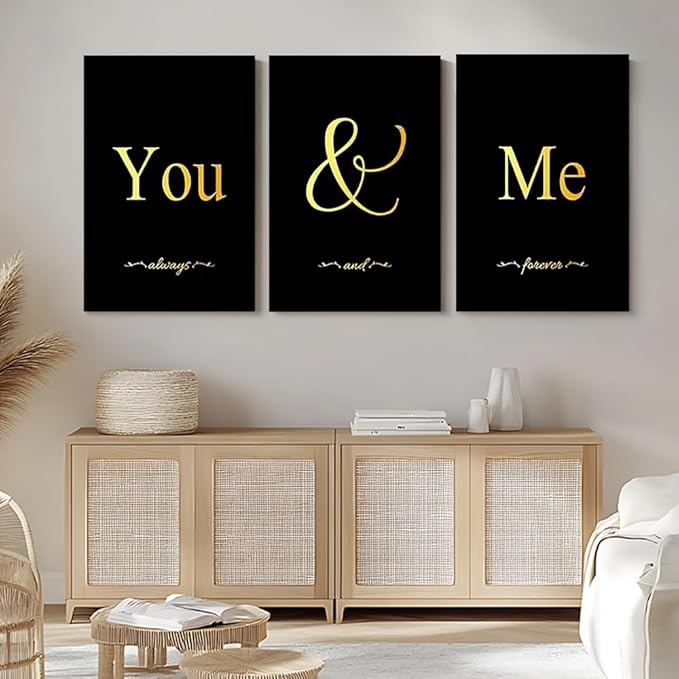 GUBIYU Black and Gold Bedroom Art Love Wall Decor You and Me Word Canvas Poster - Image 5