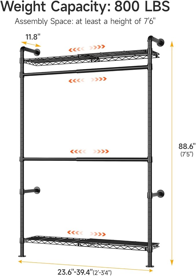 ONBRILL H1 Plus Expandable Wall Mounted Closet System, 2FT-3.3FT Closet - Image 2