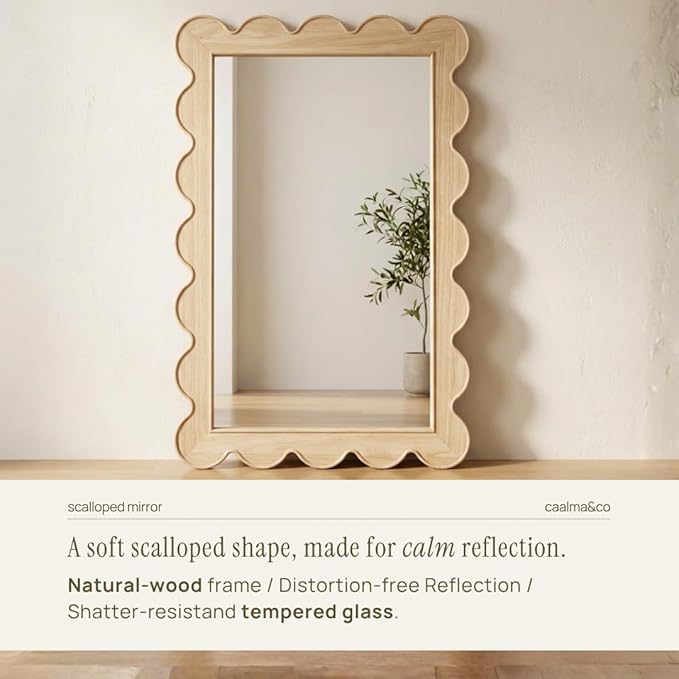 CAALMA Scalloped Wall Mirror 24 x 36 Rectangular, Bathroom Mirror, Mirrors - Image 3