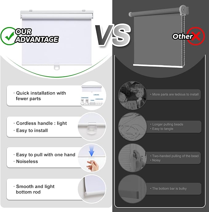 AOSKY Cordless Roller Shades Blackout Blinds - Image 4