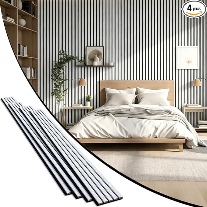 Wood Slat Acoustic Panels, 4 Pack 94.5"x7.9" 3D Wall Panels, Modern Fluted by TREKATLAUTO
